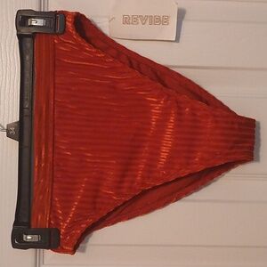 Dippin' Daisy's Vibrant Red Velour High-Waist Bikini Bottom Women's Small